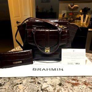 Brahmin Chocolate Brava Priscilla handbag with matching wallet NWT!